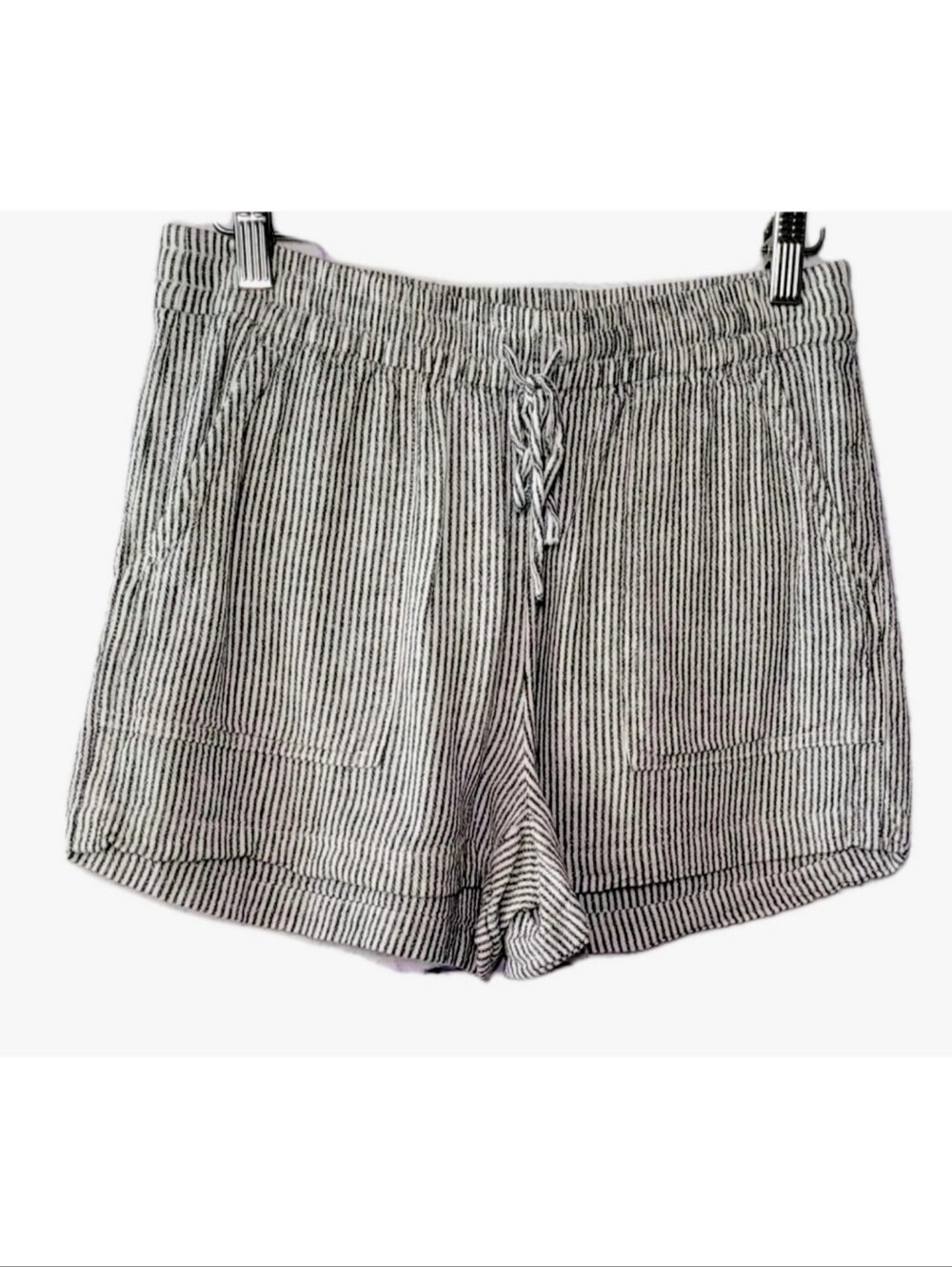 J Crew Womens Linen Blend Drawstring Shorts Navy Blue stripe Size XS Nautical - Picture 1 of 7